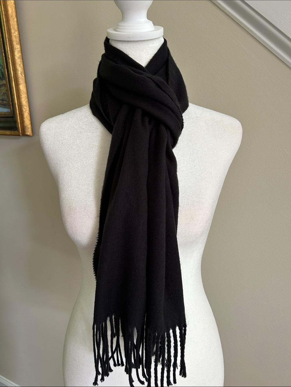 Cejon Italian Made Classic Black Fringe Scarf. Acrylic. Like new. Like new.